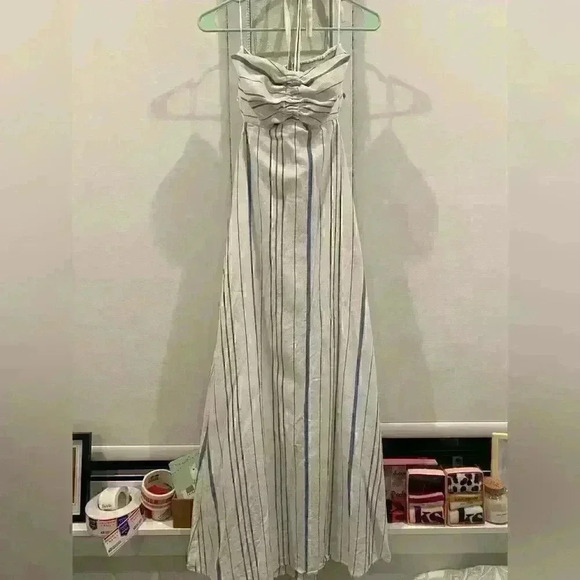 1.State Maxi Dress Blue White Stripes Halter top Sz S - worn once to an event - Picture 4 of 5